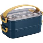 Vagonlife Bento 1400ML Lunchbox Yeni Koleksiyon 2 Katlı Çelik Sefer Tası Yemek Kutusu - 410-Lacivert