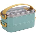 Vagonlife Bento 1400ML Lunchbox Yeni Koleksiyon 2 Katlı Çelik Sefer Tası Yemek Kutusu - Yeşil