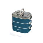 Vagonlife Bento 1450ml Lunchbox Üç Katlı 5 Bölmeli ve Mini Sosluklu Çelik Sefer Tası Yemek Kutusu (Lacivert)