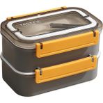 Vagonlife Bento 1600ML Lunchbox Yeni Koleksiyon 2 Katlı 4 Bölmeli Çelik Sefer Tası Yemek Kutusu - Açık Gri