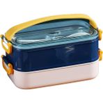 Vagonlife Bento 1600ML Lunchbox Yeni Koleksiyon 2 Katlı Çelik Sefer Tası Yemek Kutusu - 410-Lacivert