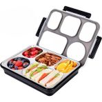 Vagonlife Bento 1600ml Lunchbox Yeni Koleksiyon Tek Katlı 5 Bölmeli Çelik Sefer Tası Yemek Kutusu (Siyah)
