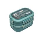 Vagonlife Bento 1650ml Lunchbox 2 Katlı 3 Bölmeli Paslanmaz Çelik Sefer Tası Yemek Kutusu (Yeşil)