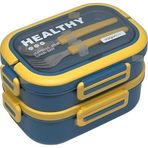 Vagonlife Bento 1650ml Paslanmaz Çelik 2 Katlı 3 Bölmeli Çatal ve Kaşıklı Yemek Kutusu Lacivert