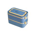 Vagonlife Bento 2000ml Lunchbox 2 Katlı 3 Bölmeli Mini Kaseli Çelik Sefer Tası Yemek Kutusu (Lacivert-Sarı)