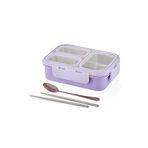 Vagonlife Bento 620ml Lunchbox Tek Katlı 3 Bölmeli Çelik Sefer Tası Yemek Kutusu (Mor)
