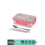 Vagonlife Bento 620ml Lunchbox Yeni Koleksiyon Tek Katlı 3 Bölmeli Çelik Sefer Tası Yemek Kutusu Pembe