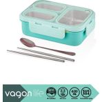 Vagonlife Bento 620ML Lunchbox Yeni Koleksiyon Tek Katlı 3 Bölmeli Çelik Sefer Tası Yemek Kutusu