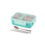 Vagonlife Bento 700ml Lunchbox Tek Katlı 2 Bölmeli Çelik Sefer Tası Yemek Kutusu (Turkuaz)