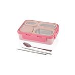 Vagonlife Bento 950ml Lunchbox Tek Katlı 4 Bölmeli Çelik Sefer Tası Yemek Kutusu (Pembe)