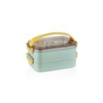 Vagonlife Bento Lunch Box Ofis-Okul Için Yeni Nesil Sefer Tası 2 Kat Taşıma Kulplu Çelik FF367 - Yeşil