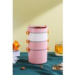Vagonlife Bento Lunch Box Ofis-Okul İçin Yeni Nesil Sefer Tası 3 Katlı Büyük Boy Çelik FF545 (Pudra)