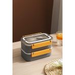 Vagonlife Bento Lunch Box Ofis-Okul Için Yeni Nesil Sefer Tası Çift Kat 4 Bölme Paslanmaz Çelik F494 - Gri