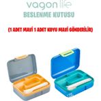 Vagonlife Beslenme Kutusu 2 Katlı Çatal bıçak kaşık Setli - Mavi - Koyu Mavi