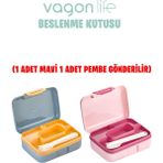 Vagonlife Beslenme Kutusu 2 Katlı Çatal,bıçak,kaşık Setli - Mavi - Pembe