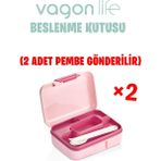 Vagonlife Beslenme Kutusu 2 Katlı Çatal,bıçak,kaşık Setli - Pembe - Lila