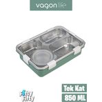 Vagonlife Büyük Ebat 850 ML (Paslanmaz Çelik Tek Kat Dört Bölmeli Çorba Kaseli Lunch Box Yeni Nesil Sefer Tası -FFLBOX50433
