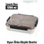 Vagonlife Büyük Ebat Lunchbox 1200 ML (Sızdırmaz,Karışmaz 4 Bölmeli) Lunch Box Yeni Nesil Sefer Tası -FF7080 - Siyah