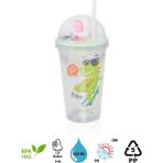 Vagonlife Çift Duvarlı Tumbler Pipetli Milkshake Bardağı 450 ml - Dino