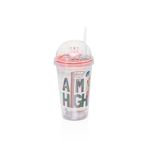 Vagonlife Çift Duvarlı Tumbler Pipetli Milkshake Bardağı 450 ml - Teddy Bear