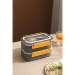 Vagonlife Çift Katmanlı Paslanmaz Çelik Beslenme Kabı - 1600 ml Beslenme Kutusu Lunch Box - Gri