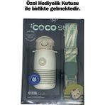 Vagonlife Cocosmile 500ML Yeni Koleksiyon Çizgi Desenli Pipetli Askılı Çelik Termos Çocuk Matarası - Beyaz
