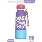 Vagonlife Desenli 550 ml Pipetli Sızdırmaz Paslanmaz Çelik Termos Matara El Askılı Bpa Içermez 550ML 1105FF - Mor