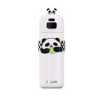 Vagonlife Diller 480ml Sevimli Hayvanlar Süslü Pipetli/Pipetsiz El Askılı Paslanmaz Çelik Termos (Panda)