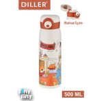 Vagonlife Dıller 500 ml Rahat Içim Paslanmaz Çelik Termos Kilitli Kapak Çelik Süzgeçli -FFDILLERD9214