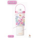Vagonlife Diller 900 ml Desenli Çift Içim Pipetli / Pipetsiz Termos Taşıma Askılı Termos - Pembe