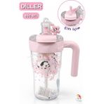 Vagonlife Diller Figürlü 860 ml Süzgeçli Matara Pembe Tritan Malzeme ile Dayanıklı ve Hafif