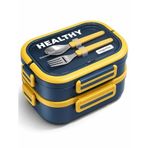 Vagonlife Healthy | Lunch Box 2 Katlı 3 Bölmeli Paslanmaz Çelik Yeni Nesil Sefer Tası - Çatal Kaşıklı -1650 ML