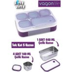 Vagonlife Lunch Box 1000 ml (Sızdırmaz,karışmaz 5 Hazneli)Lunchbox Yeni Nesil Sefer Tası -FFLBOX40097 - Mor