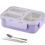 Vagonlife Lunch Box 620 ML Tek Kat Üç Bölmeli Metal Kaşıklı Yeni Nesil Sefer Tası-FFLBOX7097 Mor
