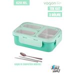 Vagonlife Lunch Box 620 ML Tek Kat Üç Bölmeli Metal Kaşıklı Yeni Nesil Sefer Tası-FFLBOX7097