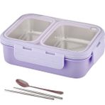 Vagonlife Lunch Box 700 ml Tek Kat Iki Bölmeli Metal Kaşıklı Yeni Nesil Sefer Tası - Mor