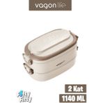 Vagonlife Lunchbox 1140 ml 2 Kat Paslanmaz Çelik Çorba Kaseli Bento Lunch Box Yeni Nesil Sefer Tası -FFLBOX10403 - Bej