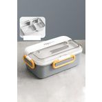 Vagonlife Tek Kat Çift Bölme Bento Lunch Box Ofis-Okul İçin Yeni Nesil Sefer Tası Paslanmaz Çelik 588 Gri