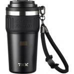 Vagonlife Tkk Yeni Koleksiyon 630ML Pipetli / Pipetsiz Kullanım Askılı Paslanmaz Çelik Termos Kahve Mug Matara - Mat Siyah