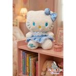 vagontoys Hello Kitty Kedi - Hello Kitty Peluş Oyuncak Mavi Ekose Elbiseli Fiyonklu – Hediye uyku arkadaşı Yumuşak 30 cm