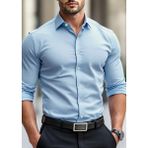 Vahik Buz Mavisi Pamuklu Saten Fit Kesim Gömlek - 4XL