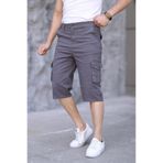 VAJESTO Erkek Gri Slim Fit Kapri Likralı Gabardin Diz Altı Yandan Cepli Bermuda