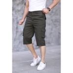 VAJESTO Erkek Haki Slim Fit Kapri Likralı Gabardin Diz Altı Yandan Cepli Bermuda