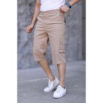VAJESTO Erkek Krem Slim Fit Kapri Likralı Gabardin Diz Altı Yandan Cepli Bermuda