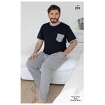 VAJESTO Erkek Siyah Battal Kısa Kol Uzun Pantolon Pamuklu T-shirt Pantolon Büyük Beden Pijama Takım Cepli