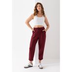 VAJESTO Kadın Bordo Balon Model Esnek Beli Lastikli Çımalı Bilek Pantalon Tayt