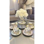Vakıf home 6 Kişilik Porselen Renkli Nigar Model Gold Kahve Fincan Takımı Seti