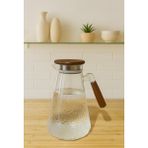 Vakum Kapaklı Cam Sürahi 1800 Ml, Şık ve Pratik Içme Kabı - Ahşap - Ceviz