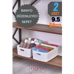 VALENT 2'li Mocha Büyük Boy 9.5 Lt Basic Banyo Organizeri Sepet, Dekoratif Buzdolabı Düzenleyici