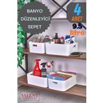 VALENT 4'lü Mocha Büyük Boy 9.5 Lt Basic Banyo Organizeri Sepet, Dekoratif Buzdolabı Düzenleyici